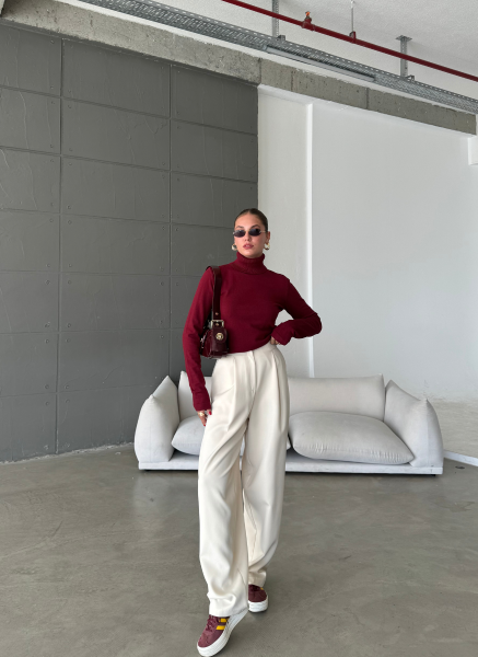 BORDO TRİKO BOĞAZLI KAZAK