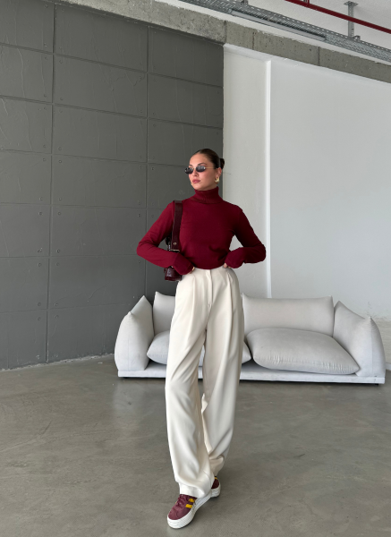 BORDO TRİKO BOĞAZLI KAZAK