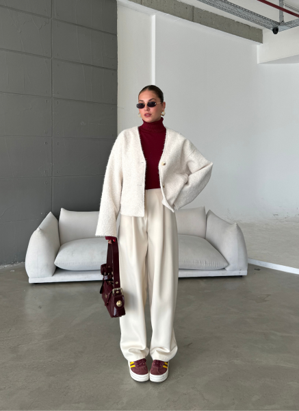 BORDO TRİKO BOĞAZLI KAZAK