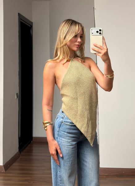 GOLD SİMLİ HALTER YAKA TRİKO BLIUZ