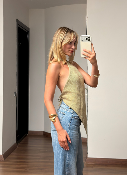 GOLD SİMLİ HALTER YAKA TRİKO BLIUZ
