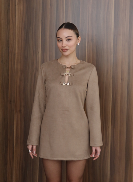 BEJ SÜET ELBİSE