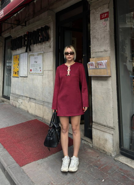 BORDO SÜET ELBİSE