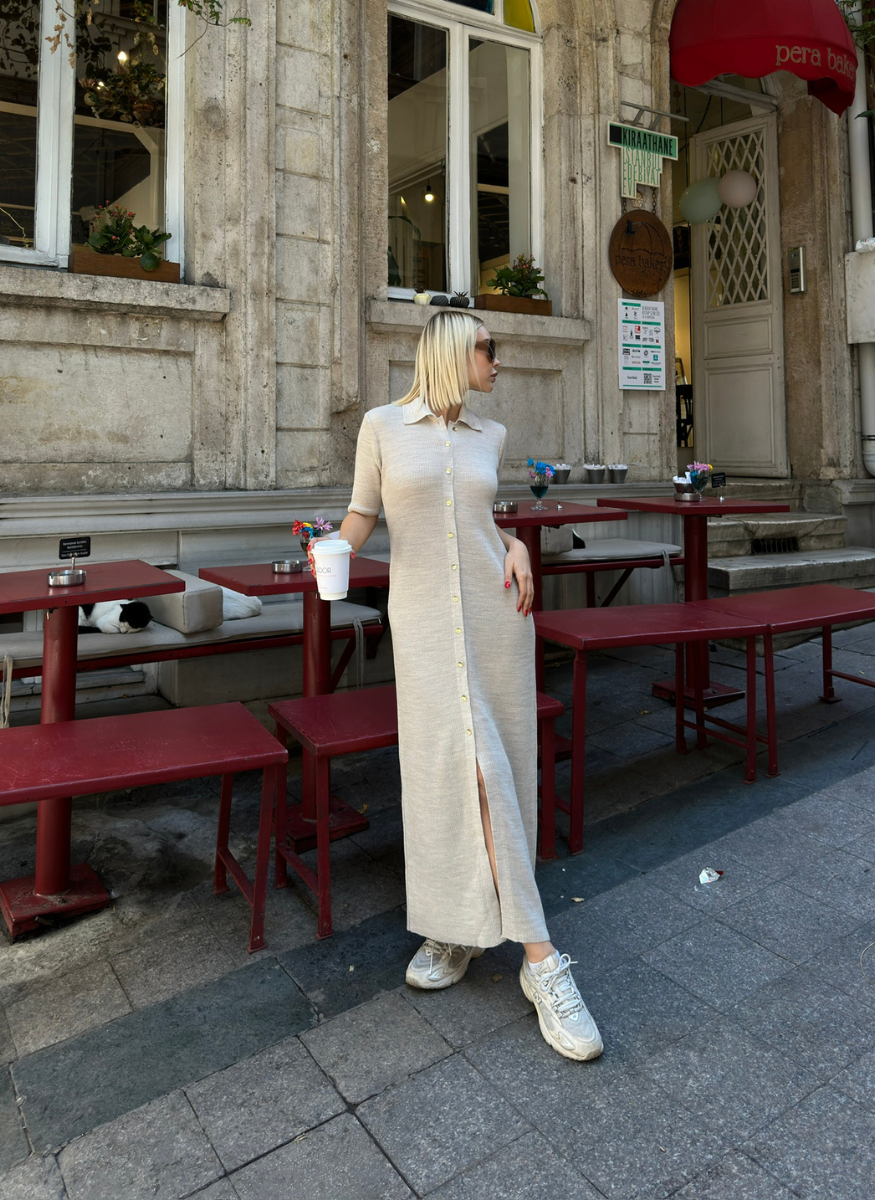 BEJ TRİKO ELBİSE