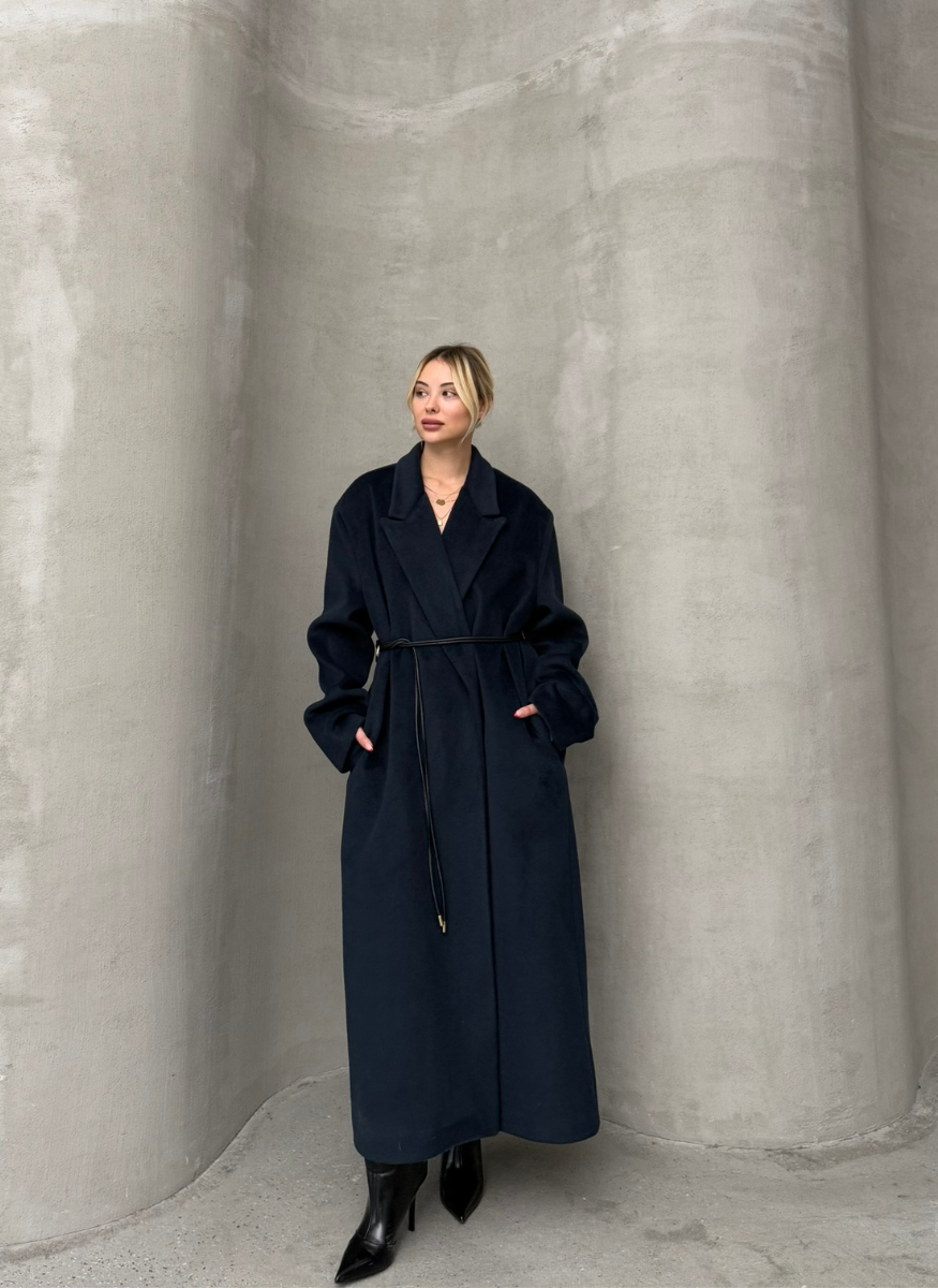 LACİVERT KEMERLİ KAŞE KABAN