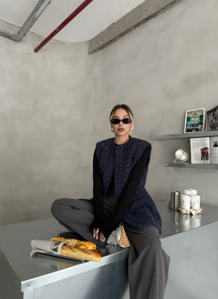 LACİVERT KAŞE YELEK