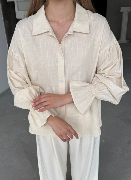 BEJ KOLU BÜZGÜLÜ GÖMLEK