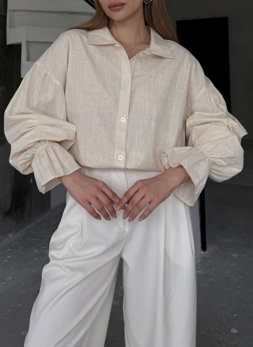 BEJ KOLU BÜZGÜLÜ GÖMLEK