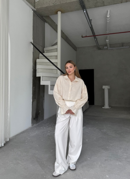 BEJ KOLU BÜZGÜLÜ GÖMLEK