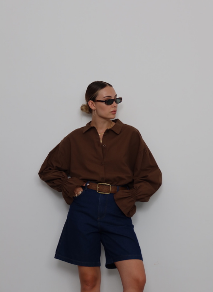 KAHVE KOLU BÜZGÜLÜ GÖMLEK