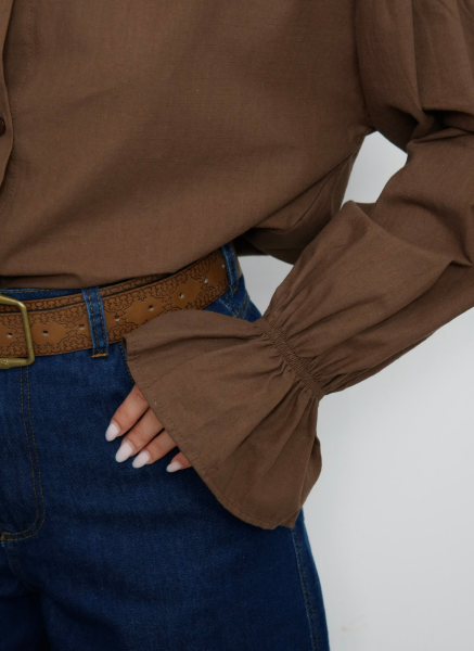 KAHVE KOLU BÜZGÜLÜ GÖMLEK