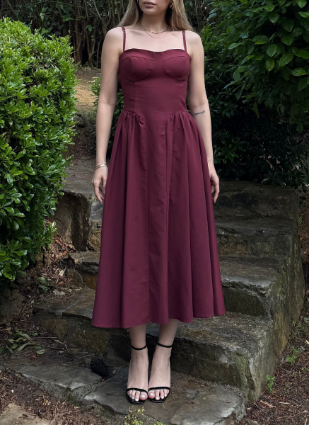 BORDO POPLİN ELBİSE