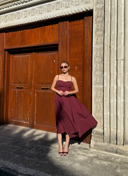 BORDO POPLİN ELBİSE