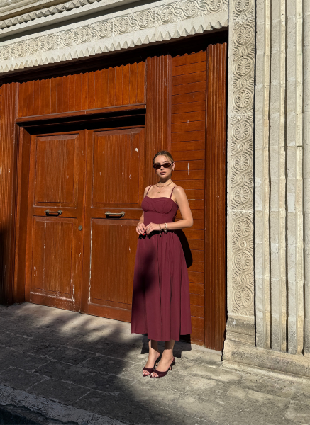 BORDO POPLİN ELBİSE