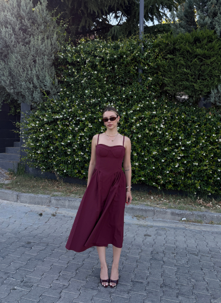 BORDO POPLİN ELBİSE