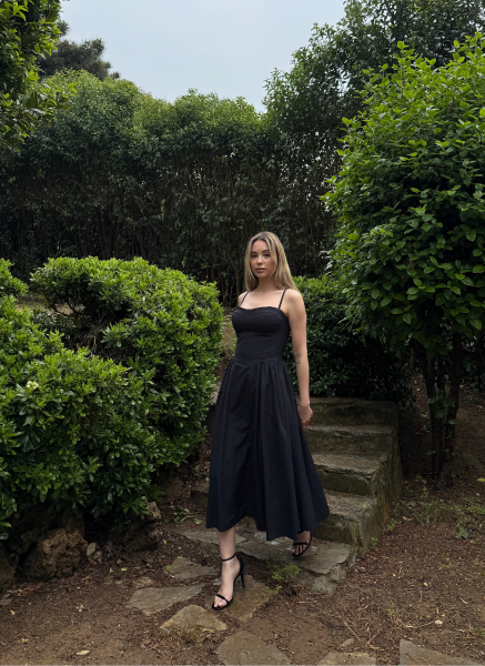 SİYAH POPLİN ELBİSE