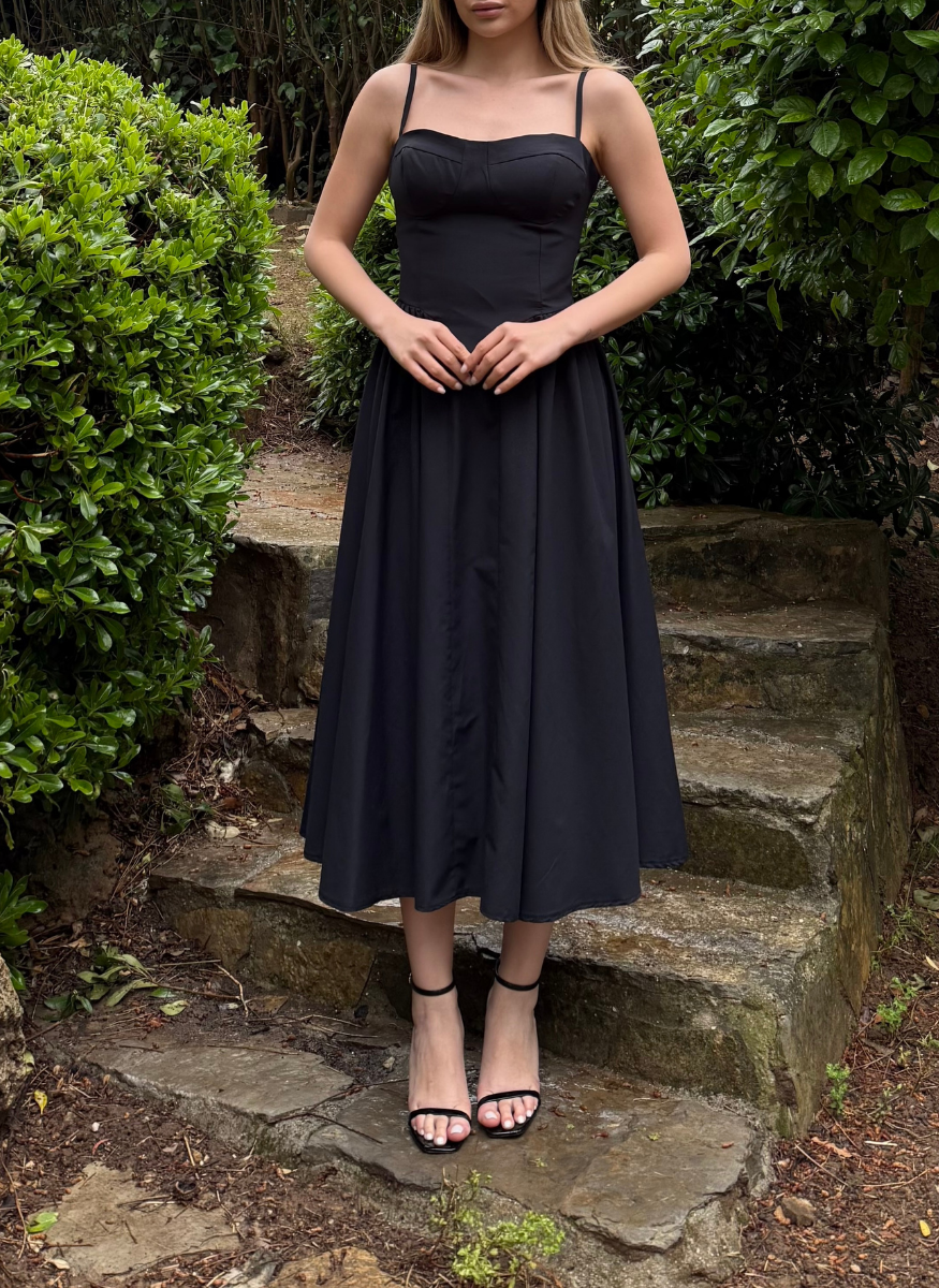 SİYAH POPLİN ELBİSE