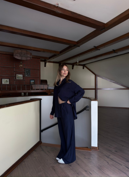 LACİVERT KETEN TAKIM