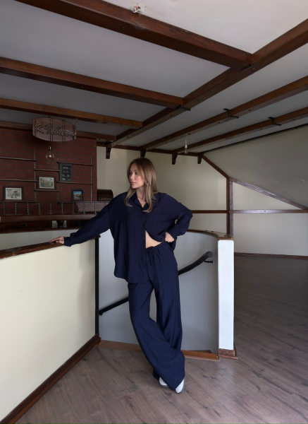 LACİVERT KETEN TAKIM