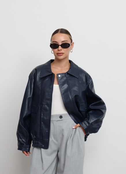 LACİVERT DERİ CEKET