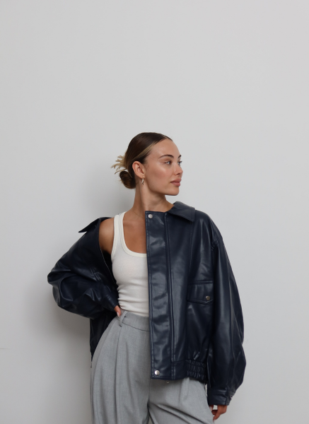 LACİVERT DERİ CEKET