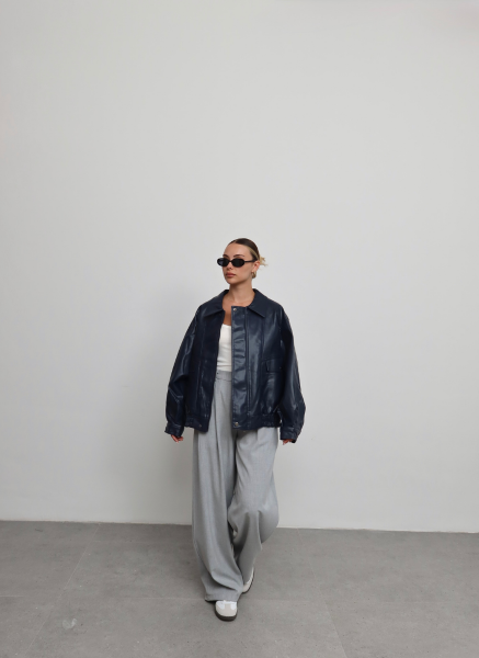 LACİVERT DERİ CEKET