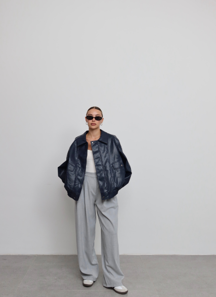 LACİVERT DERİ CEKET