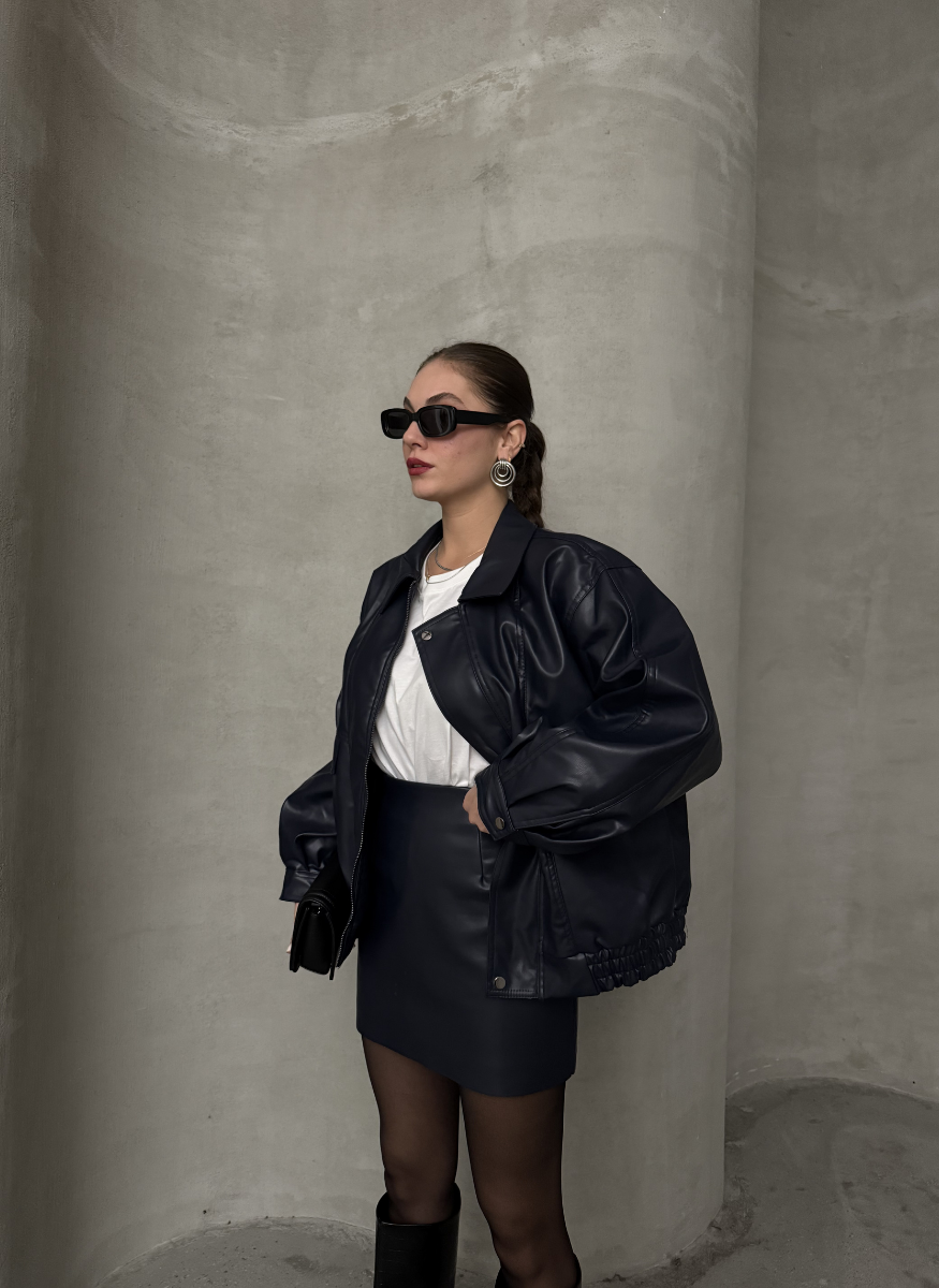 LACİVERT DERİ ETEK