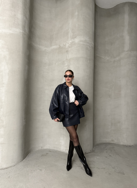 LACİVERT DERİ ETEK