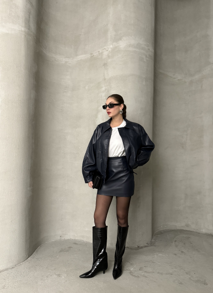 LACİVERT DERİ ETEK