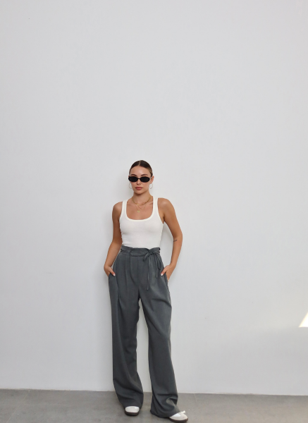 GRİ BELDEN BAĞLAMALI PANTOLON