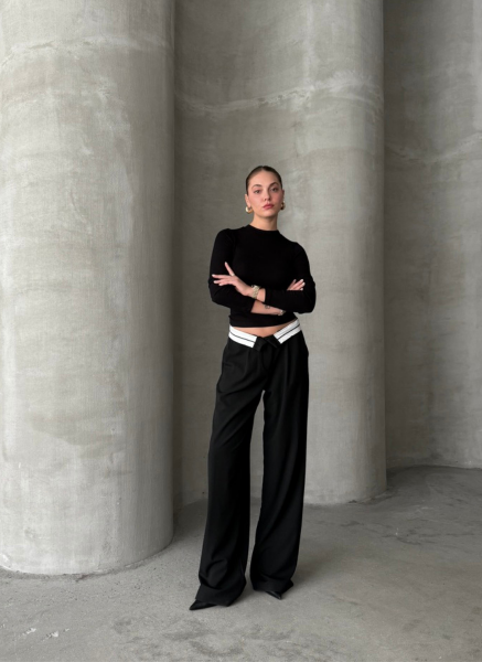 SİYAH ÇİFT BEL PANTOLON