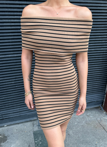 CAMEL ÇİZGİLİ ELBİSE