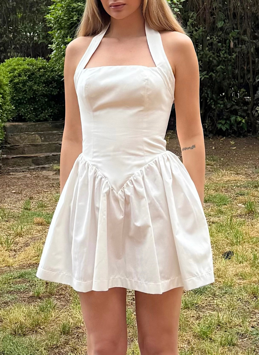 BEYAZ HALTER YAKA ELBİSE