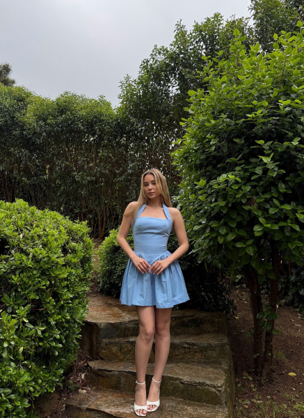 MAVİ HALTER YAKA ELBİSE