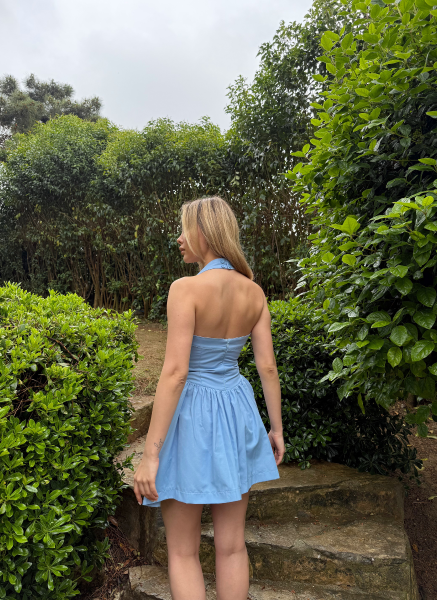 MAVİ HALTER YAKA ELBİSE