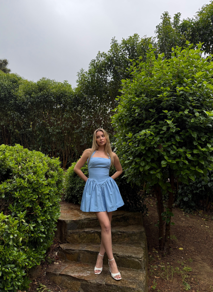 MAVİ HALTER YAKA ELBİSE