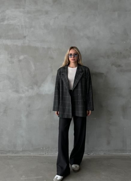 GRİ KARELİ OVERSİZE BLAZER