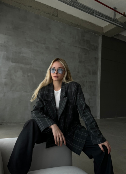 GRİ KARELİ OVERSİZE BLAZER