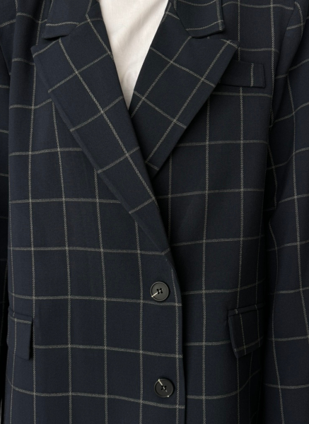 LACİVERT KARELİ OVERSİZE BLAZER