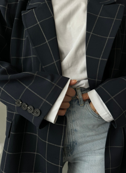 LACİVERT KARELİ OVERSİZE BLAZER