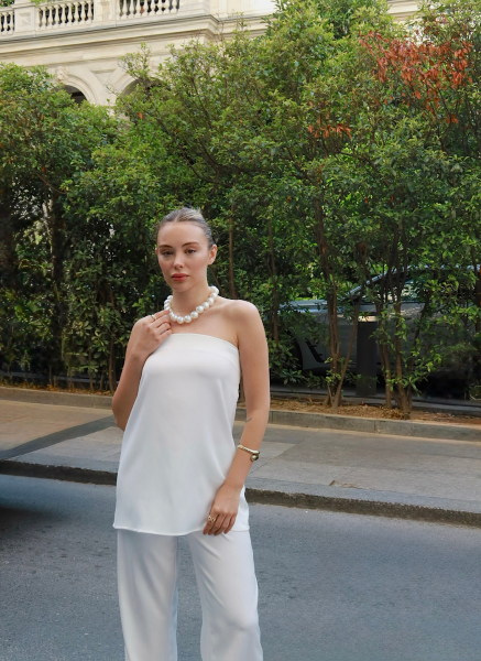 BEYAZ SATEN STRAPLEZ TAKIM