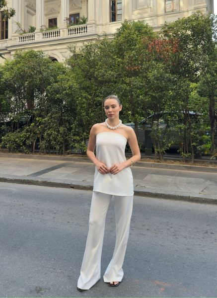 BEYAZ SATEN STRAPLEZ TAKIM