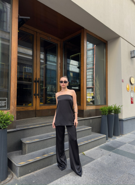 SİYAH SATEN STRAPLEZ TEKIM