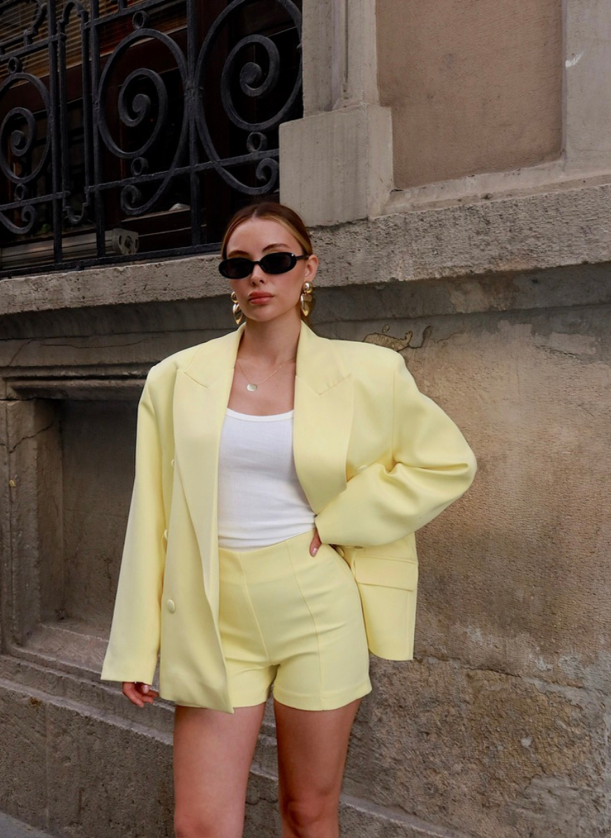 SARI ŞORT BLAZER CEKET TAKIM
