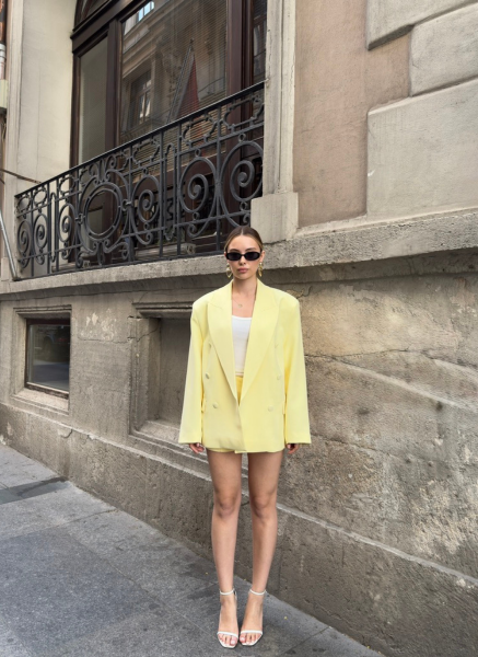 SARI ŞORT BLAZER CEKET TAKIM