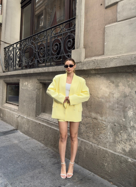 SARI ŞORT BLAZER CEKET TAKIM
