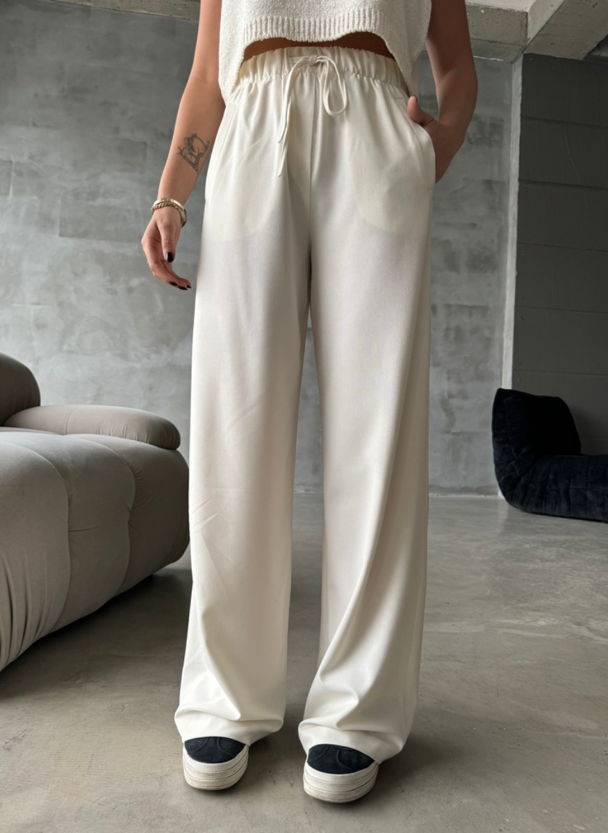EKRU BELİ LASTİKLİ PANTOLON