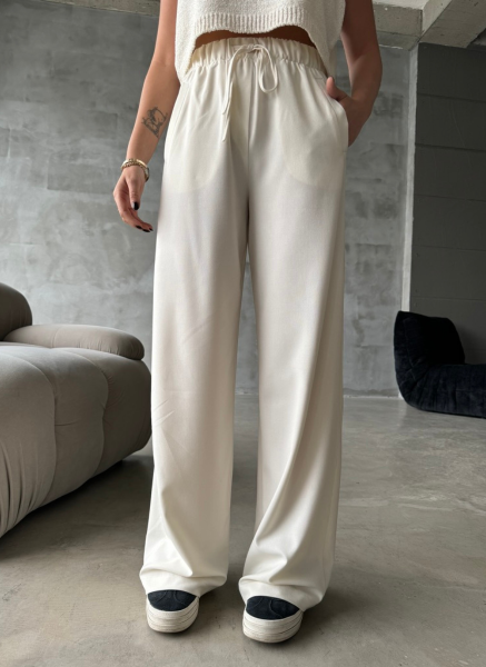 EKRU BELİ LASTİKLİ PANTOLON