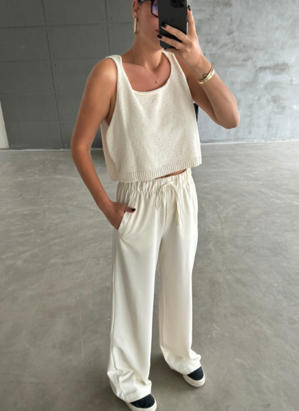 EKRU BELİ LASTİKLİ PANTOLON